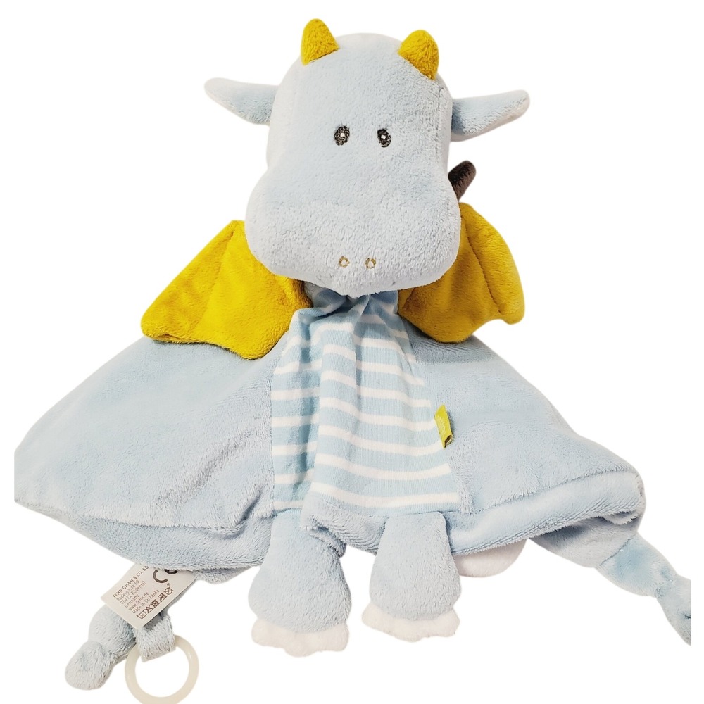 Fehn Blue Dragon Baby Security Blanket Lovey Striped Plush with Pacifier Ring